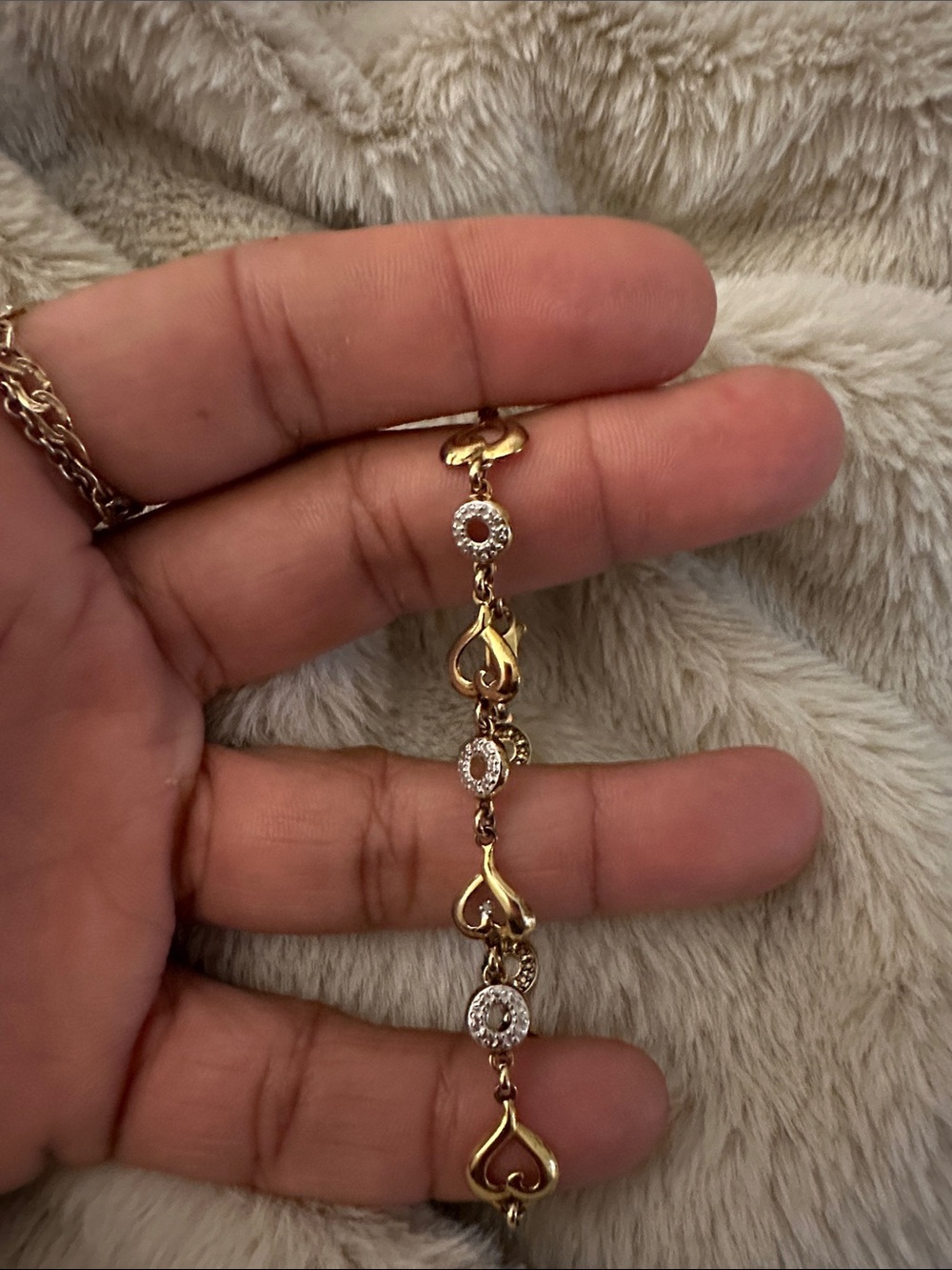 Gold Heart Link Bracelet with Crystal Accents - Women's Jewelry